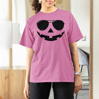 Pumpkin Face T Shirt For Women Vintage Jack o Lantern Jackolantern Spooky Season Halloween - Wonder Print Shop
