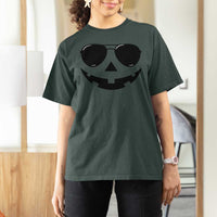 Pumpkin Face T Shirt For Women Vintage Jack o Lantern Jackolantern Spooky Season Halloween - Wonder Print Shop