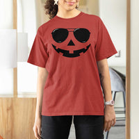 Pumpkin Face T Shirt For Women Vintage Jack o Lantern Jackolantern Spooky Season Halloween - Wonder Print Shop