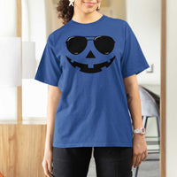 Pumpkin Face T Shirt For Women Vintage Jack o Lantern Jackolantern Spooky Season Halloween - Wonder Print Shop