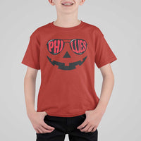 Halloween Phillies T Shirt For Kid Philadelphia Baseball Red October Jackolantern Pumpkin Face - Wonder Print Shop