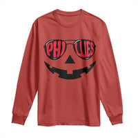 Halloween Phillies Long Sleeve Shirt Philadelphia Baseball Red October Jackolantern Pumpkin Face - Wonder Print Shop