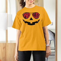 Halloween Phillies T Shirt For Women Philadelphia Baseball Red October Jackolantern Pumpkin Face - Wonder Print Shop