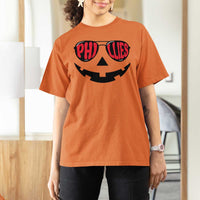 Halloween Phillies T Shirt For Women Philadelphia Baseball Red October Jackolantern Pumpkin Face - Wonder Print Shop
