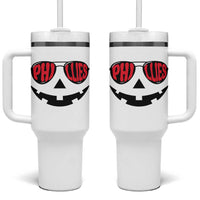 Halloween Phillies Tumbler With Handle Philadelphia Baseball Red October Jackolantern Pumpkin Face - Wonder Print Shop