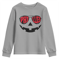 Halloween Phillies Youth Sweatshirt Philadelphia Baseball Red October Jackolantern Pumpkin Face - Wonder Print Shop