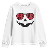 Halloween Phillies Youth Sweatshirt Philadelphia Baseball Red October Jackolantern Pumpkin Face - Wonder Print Shop