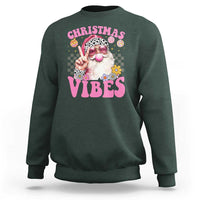 Retro Christmas Santa Sweatshirt Pink Xmas Vibes Groovy Santa Claus Womens Kids Girls Gifts - Wonder Print Shop