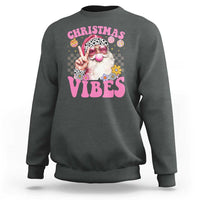 Retro Christmas Santa Sweatshirt Pink Xmas Vibes Groovy Santa Claus Womens Kids Girls Gifts - Wonder Print Shop