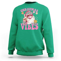 Retro Christmas Santa Sweatshirt Pink Xmas Vibes Groovy Santa Claus Womens Kids Girls Gifts - Wonder Print Shop