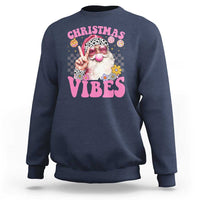 Retro Christmas Santa Sweatshirt Pink Xmas Vibes Groovy Santa Claus Womens Kids Girls Gifts - Wonder Print Shop