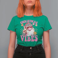 Retro Christmas Santa T Shirt For Women Pink Xmas Vibes Groovy Santa Claus Womens Kids Girls Gifts - Wonder Print Shop