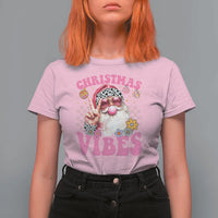 Retro Christmas Santa T Shirt For Women Pink Xmas Vibes Groovy Santa Claus Womens Kids Girls Gifts - Wonder Print Shop