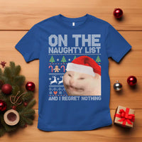 Funny Christmas Cat T Shirt On The Naughty List And I Regret Nothing Meme Ugly Xmas - Wonder Print Shop