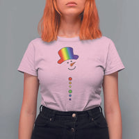 LGBTQ Christmas T Shirt For Women Rainbow Gay Pride Holiday Snowman - Wonder Print Shop