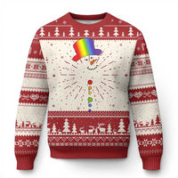 LGBTQ Christmas Knitted Sweatshirt Rainbow Gay Pride Holiday Snowman - Wonder Print Shop