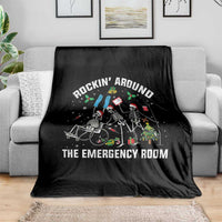 Christmas ER Nurse Throw Blanket Rockin Around Skeleton Emergency Room RN - Wonder Print Shop