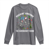 Christmas ER Nurse Long Sleeve Shirt Rockin Around Skeleton Emergency Room RN - Wonder Print Shop