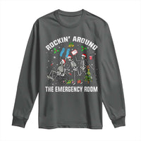 Christmas ER Nurse Long Sleeve Shirt Rockin Around Skeleton Emergency Room RN - Wonder Print Shop
