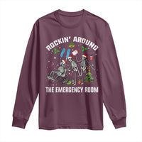 Christmas ER Nurse Long Sleeve Shirt Rockin Around Skeleton Emergency Room RN - Wonder Print Shop