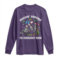 Christmas ER Nurse Long Sleeve Shirt Rockin Around Skeleton Emergency Room RN - Wonder Print Shop