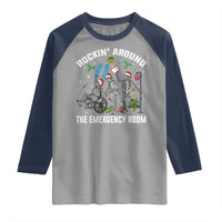 Christmas ER Nurse Raglan Shirt Rockin Around Skeleton Emergency Room RN - Wonder Print Shop