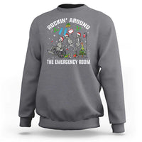 Christmas ER Nurse Sweatshirt Rockin Around Skeleton Emergency Room RN - Wonder Print Shop