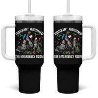 Christmas ER Nurse Tumbler With Handle Rockin Around Skeleton Emergency Room RN - Wonder Print Shop