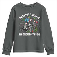 Christmas ER Nurse Youth Sweatshirt Rockin Around Skeleton Emergency Room RN - Wonder Print Shop