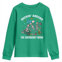 Christmas ER Nurse Youth Sweatshirt Rockin Around Skeleton Emergency Room RN - Wonder Print Shop