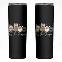 Christmas Tis The Season Skinny Tumbler Cute Winter Old Xmas Vintage Pink Santa Claus - Wonder Print Shop
