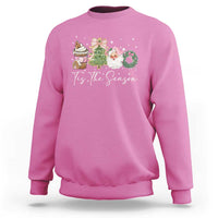 Christmas Tis The Season Sweatshirt Cute Winter Old Xmas Vintage Pink Santa Claus - Wonder Print Shop