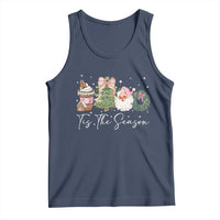 Christmas Tis The Season Tank Top Cute Winter Old Xmas Vintage Pink Santa Claus - Wonder Print Shop