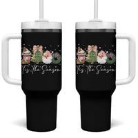 Christmas Tis The Season Tumbler With Handle Cute Winter Old Xmas Vintage Pink Santa Claus - Wonder Print Shop