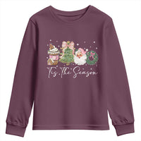 Christmas Tis The Season Youth Sweatshirt Cute Winter Old Xmas Vintage Pink Santa Claus - Wonder Print Shop