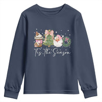 Christmas Tis The Season Youth Sweatshirt Cute Winter Old Xmas Vintage Pink Santa Claus - Wonder Print Shop