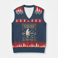 Funny Xmas Ice Fishing V-Neck Knit Sweater Vest Merry Fishmas Fish Fishing Ugly Xmas - Wonder Print Shop