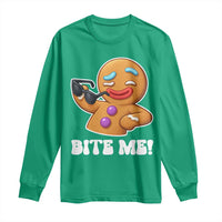 Funny Xmas Gingerbread Man Long Sleeve Shirt Funny Sexy Cookie Bite Me - Wonder Print Shop