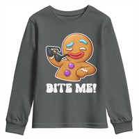 Funny Xmas Gingerbread Man Youth Sweatshirt Funny Sexy Cookie Bite Me - Wonder Print Shop