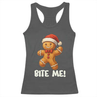 Funny Xmas Gingerbread Man Racerback Tank Top Cookie Bite Me - Wonder Print Shop