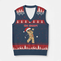 Oh Snap Gingerbreadman Golfer V-Neck Knit Sweater Vest Funny Golf Xmas Golfing Pajamas - Wonder Print Shop