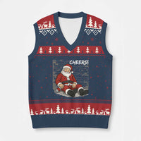 Funny Xmas Santa Claus Drinking Beer V-Neck Knit Sweater Vest Wonderful Time - Wonder Print Shop