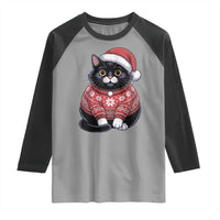 Christmas Black Cat Raglan Shirt Catmas Gift For New Year - Wonder Print Shop