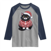 Christmas Black Cat Raglan Shirt Catmas Gift For New Year - Wonder Print Shop