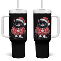 Christmas Black Cat Tumbler With Handle Catmas Gift For New Year - Wonder Print Shop