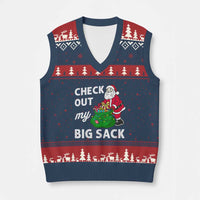 Retro Funny Santa V-Neck Knit Sweater Vest Xmas Joke Check Out My Big Sack - Wonder Print Shop