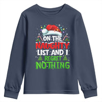 Funny Christmas Youth Sweatshirt On The Naughty List I Regret Nothing - Wonder Print Shop