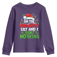 Funny Christmas Youth Sweatshirt On The Naughty List I Regret Nothing - Wonder Print Shop