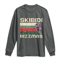 Funny Christmas Long Sleeve Shirt Skibidi Rizzmas Rizz Santa Clause Skating Board Xmas Retro Stripe