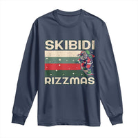 Funny Christmas Long Sleeve Shirt Skibidi Rizzmas Rizz Santa Clause Skating Board Xmas Retro Stripe
